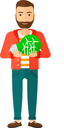 man with lightbulb and windmill inside vector image