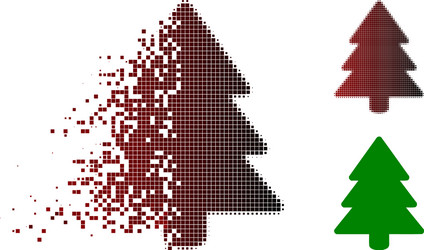 Disintegrating dot halftone fir-tree icon vector