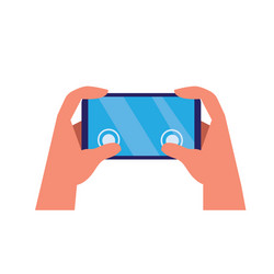 hand holding smartphone use touch control feature vector image