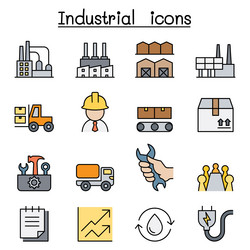 industrial icon set in color line style vector image
