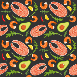 seamless pattern on dark background with shrimp vector image