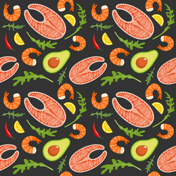 Seamless pattern on dark background with shrimp vector