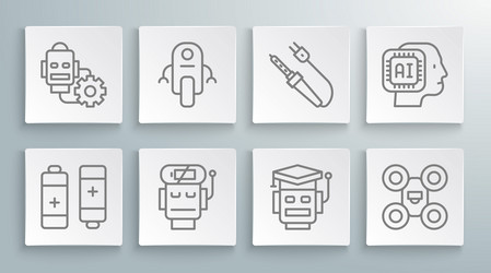 set line battery robot low charge drone vector image