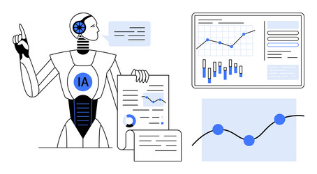 ai robot presenting data analysis with charts vector image