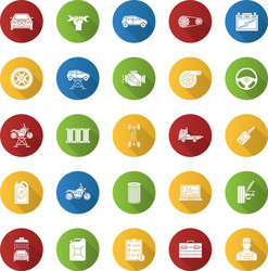 auto workshop flat design long shadow glyph icons vector image