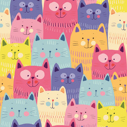 Cute cats colorful seamless pattern background vector