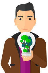 man with lightbulb and trees inside vector image