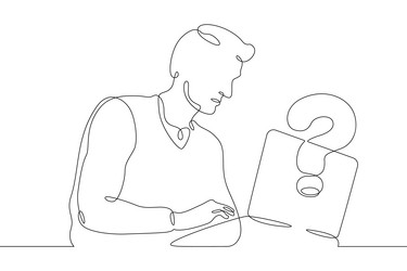 one continuous lineman is sitting at a laptop vector image