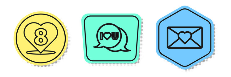 Set line heart with 8 march speech bubble i vector