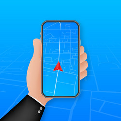 Smartphone with mobile navigation app on screen vector