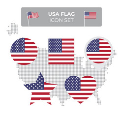 usa flag icons set in shape square heart vector image