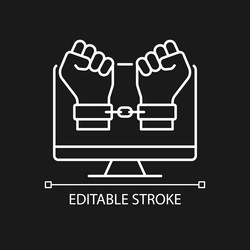 hacker catching white linear icon for dark theme vector image