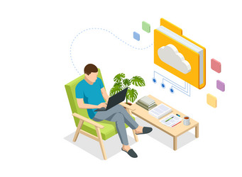 Isometric cloud technology man working from home vector