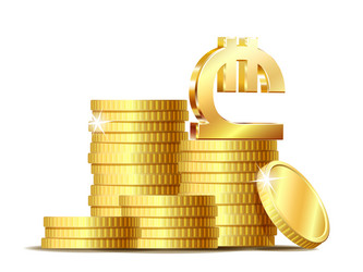 stack of coins with shiny golden georgian lari vector