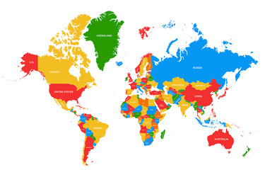 Colorful World Map with Country Labels Royalty Free Vector