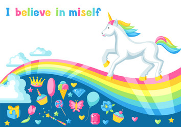 print or card with unicorn and fantasy items vector image
