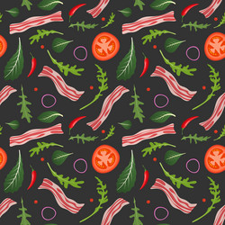 seamless pattern on dark background with bacon vector