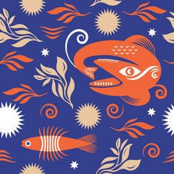 seamless pattern with abstract fishes vector image