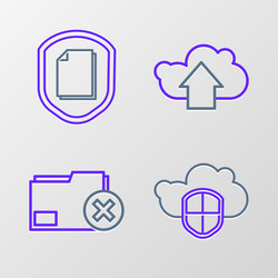 set line cloud and shield delete folder upload vector image