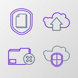 Set line cloud and shield delete folder upload vector