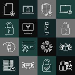 set line cyber security open padlock shield vector image