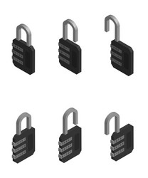 Isometric locks with a digital code password vector