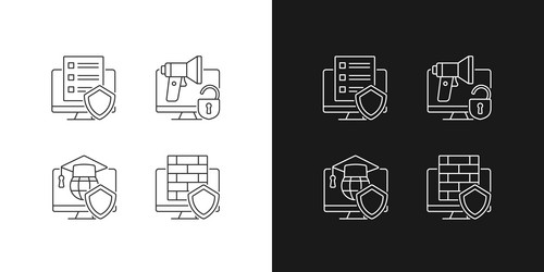 protect private data linear icons set for dark vector image