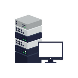 server rack with computer monitor technology vector image