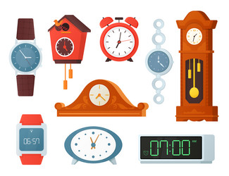 electronic and analog clocks - flat design style vector image