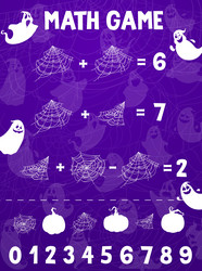halloween math game with spiderweb and ghosts vector image