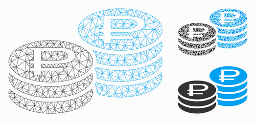 rouble coin stacks mesh wire frame model vector image