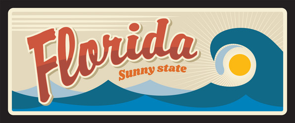 sunny florida state vintage travel plate vector