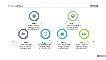 Six step process chart slide template vector