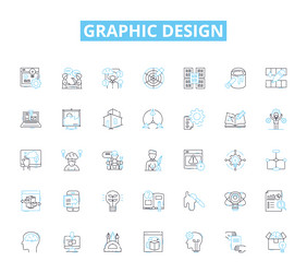 Graphic design linear icons set typography color vector