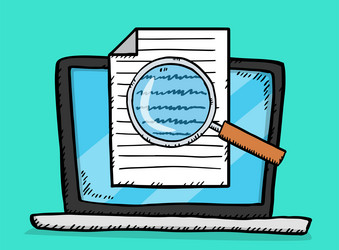 laptop with magnifying glass and document vector