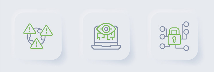set line cyber security computer vision and earth vector image