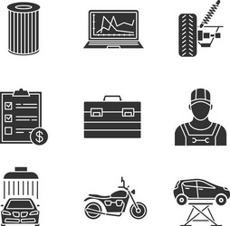 Auto workshop glyph icons set vector