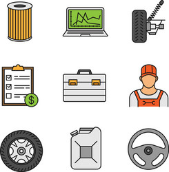 Auto workshop color icons set vector