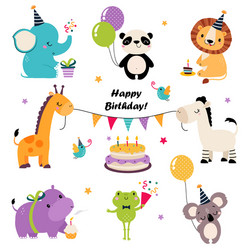 Cute Baby Animals Birthday Set Vector Image