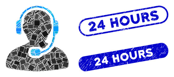 rectangle mosaic call center worker with scratched vector image