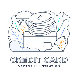 stack of coins with a credit card stock isolated vector