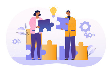team working on innovative idea to launch project vector image