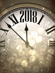 2018 new year background with clock vector