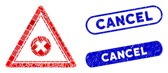 rectangle mosaic cancel triangle with distress vector image