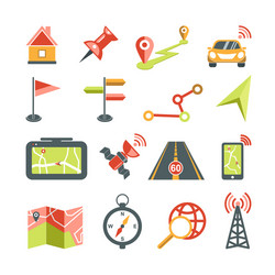 Navigation icons set for car navigator map vector