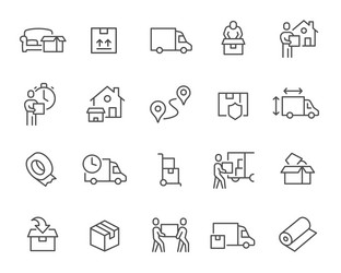 editable icon set in line style on moving vector image