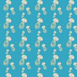 floating jellyfish repeating pattern on blue vector image