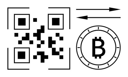 qr code with bitcoin symbol and arrows indicating vector image