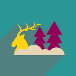 flat web icon with long shadow deer forest vector image