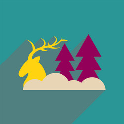 Flat web icon with long shadow deer forest vector